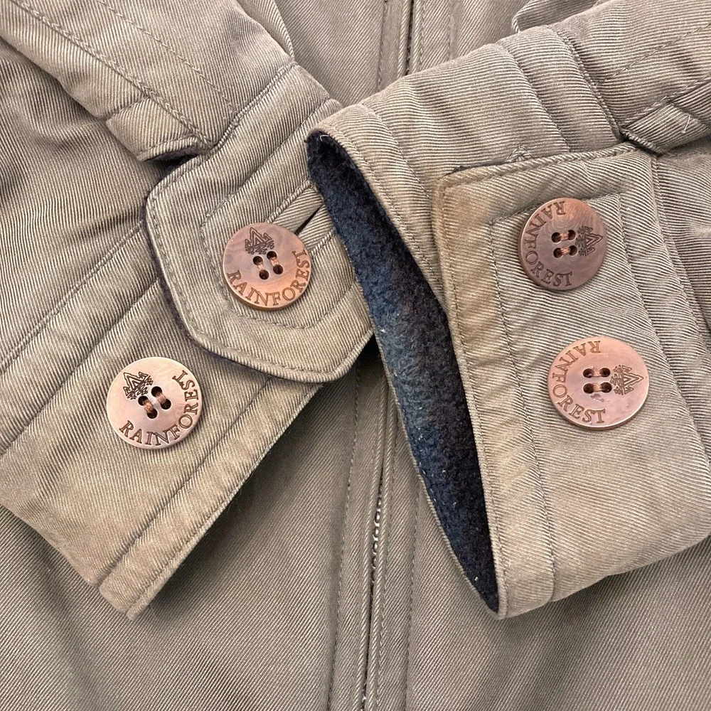 Rainforest Jacket Reversible Twill Fleece Plaid Men's Medium Tan Leather Collar